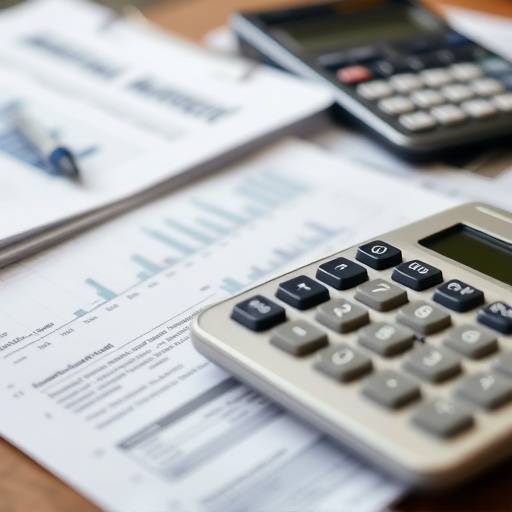 Documentos financieros y una calculadora en un escritorio.