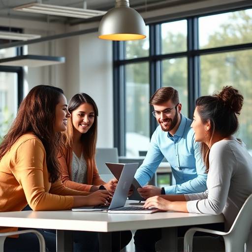 Un grupo diverso de empleados trabajando juntos en una oficina.