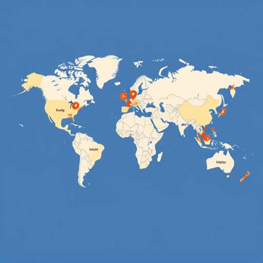 Un mapa del mundo con marcadores en diferentes ciudades.